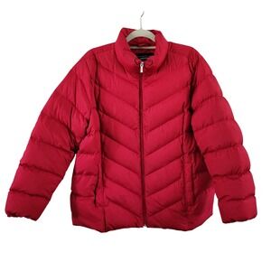 Lands' End Womens 1X Red Down Filled Puffer Jacket Coat Full Zip Winter Plus